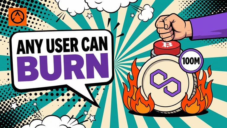 Pop-art comic cover of a giant POL coin being crushed by a red trigger button pressed by a fist, with flames rising around the coin and a 100M badge on its face.