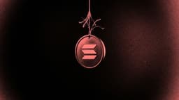 A coin bearing the Solana mark hangs from a single fraying thread above a dark empty drop.