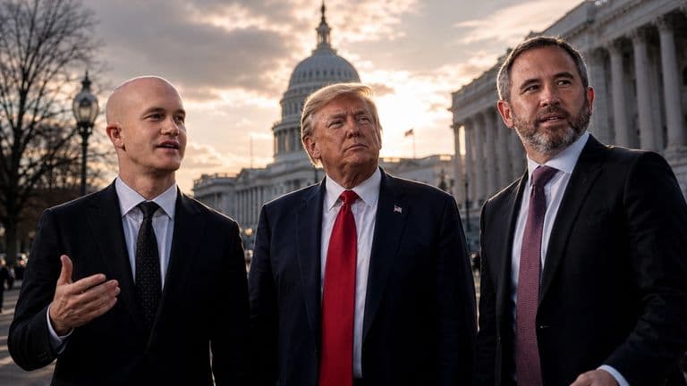 Donald Trump with Ripple CEO Brad Garlinghouse and Coinbase CEO Brian Armstrong